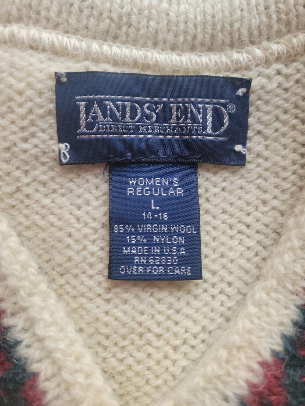 Vintage Lands' End Wool Fair Isle Sweater L Nordic Ski Lodge Made USA 90s - Picture 11 of 11
